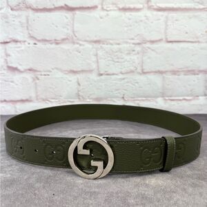 Gucci Embossed Green Leather Blondie Belt 703147 90/36